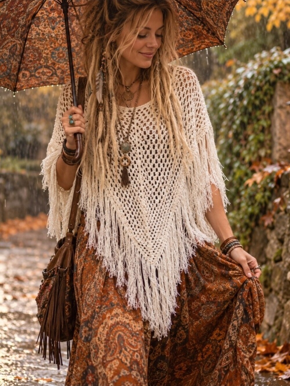 4/$15 Charlotte Russe Crochet Fringe Top Ivory One Size Boho Y2K Festival Hippie